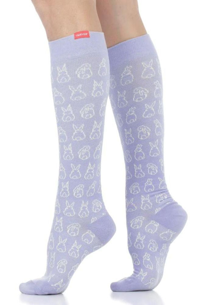 Vim & Vigr 15-20 mmHg Compression Socks - Cotton - Funny Bunny: Lavender & Cream - M/L