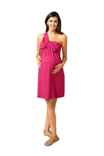 Maternal America One Shoulder Maternity Dress - Magenta - L